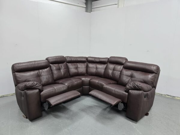 Harveys Brown Leather Manual Recliner Corner Sofa and Footstool - Image 6