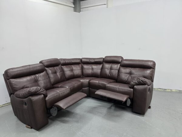 Harveys Brown Leather Manual Recliner Corner Sofa and Footstool - Image 7