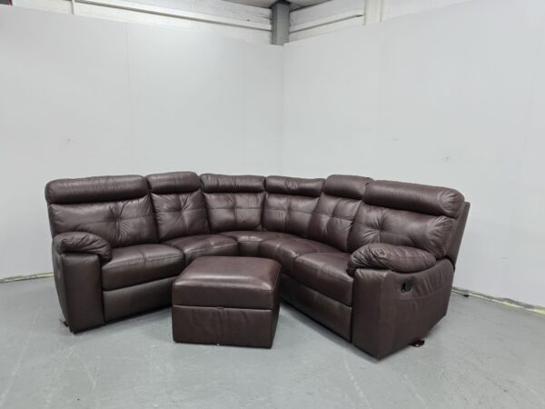 Harveys Brown Leather Manual Recliner Corner Sofa and Footstool - Image 4