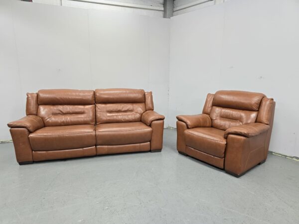 Scs Luca Italian Tan Leather 3 and 1 Seater Recliner Sofa and Chair with USB - Image 2
