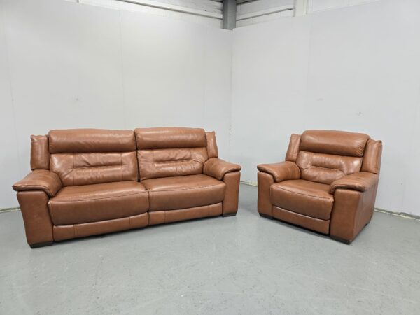 Scs Luca Italian Tan Leather 3 and 1 Seater Recliner Sofa and Chair with USB