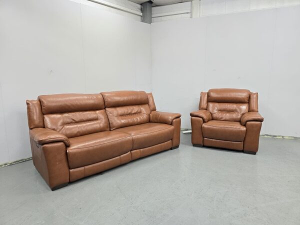 Scs Luca Italian Tan Leather 3 and 1 Seater Recliner Sofa and Chair with USB - Image 3