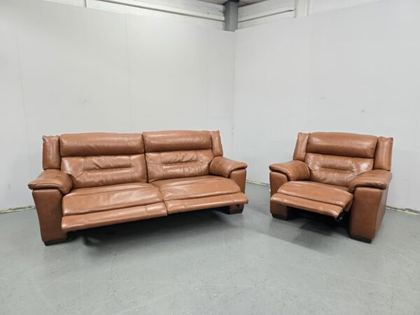 Scs Luca Italian Tan Leather 3 and 1 Seater Recliner Sofa and Chair with USB - Image 6