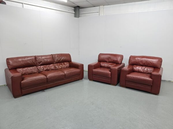 Violino Oxblood Leather 3 Piece Suite Sofa and Chairs