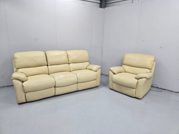 Dfs Cream leather 3 and 1 Seater Manual Recliner Sofa and Chair - Image 2