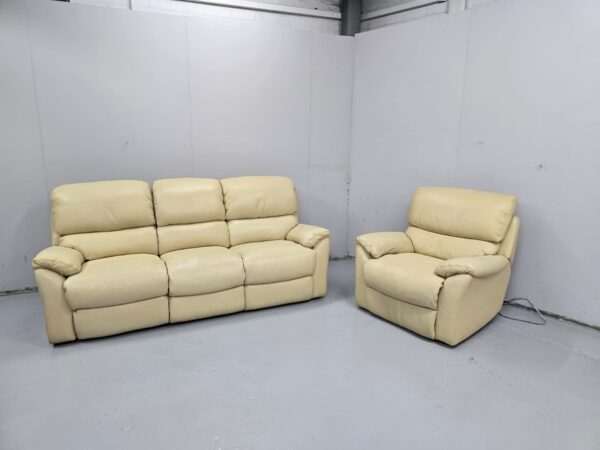 Dfs Cream leather 3 and 1 Seater Manual Recliner Sofa and Chair - Image 3