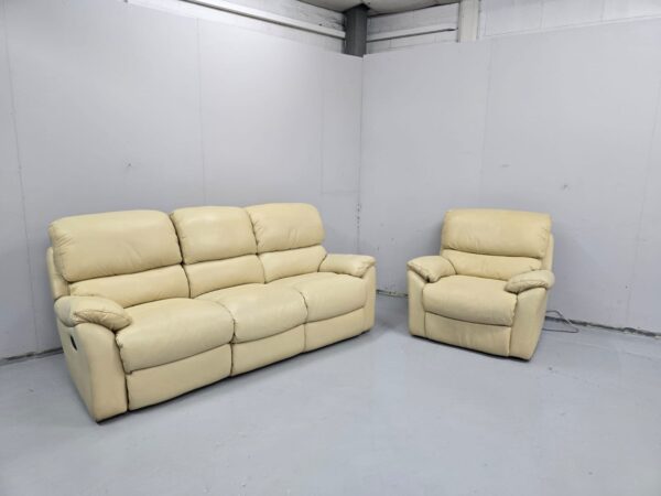 Dfs Cream leather 3 and 1 Seater Manual Recliner Sofa and Chair - Image 4