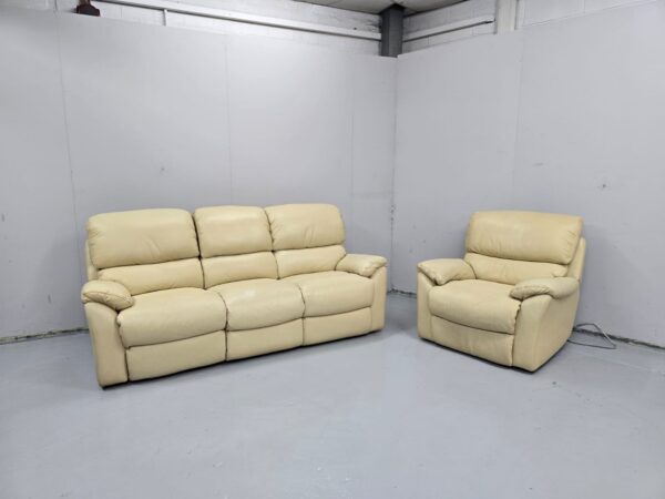 Dfs Cream leather 3 and 1 Seater Manual Recliner Sofa and Chair