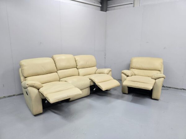 Dfs Cream leather 3 and 1 Seater Manual Recliner Sofa and Chair - Image 5