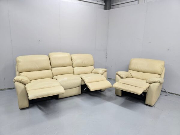 Dfs Cream leather 3 and 1 Seater Manual Recliner Sofa and Chair - Image 6