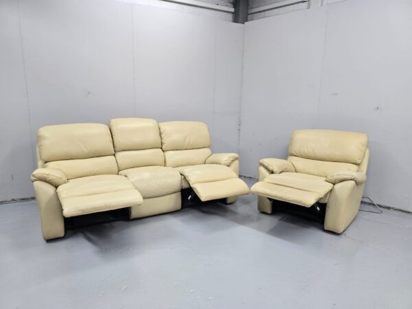 Dfs Cream leather 3 and 1 Seater Manual Recliner Sofa and Chair - Image 7