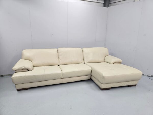 Italian Cream Leather Corner Sofa - Image 2