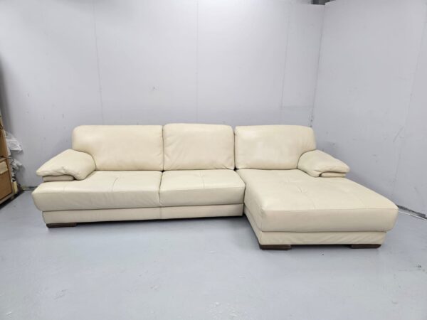 Italian Cream Leather Corner Sofa - Image 3