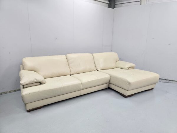 Italian Cream Leather Corner Sofa - Image 4