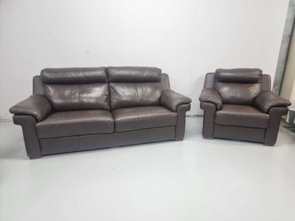 Lazyboy Dark Brown Full Leather 4 and 1 Seater Sofa and Chair - Image 2