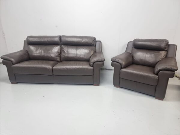 Lazyboy Dark Brown Full Leather 4 and 1 Seater Sofa and Chair - Image 3