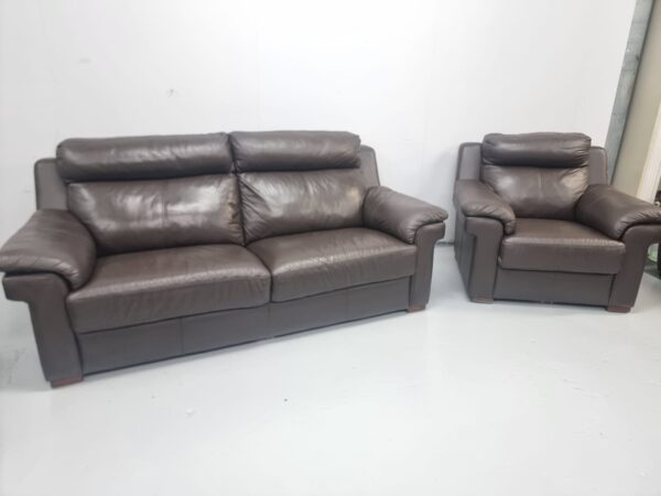 Lazyboy Dark Brown Full Leather 4 and 1 Seater Sofa and Chair - Image 4
