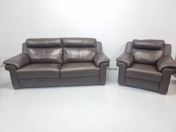 Lazyboy Dark Brown Full Leather 4 and 1 Seater Sofa and Chair