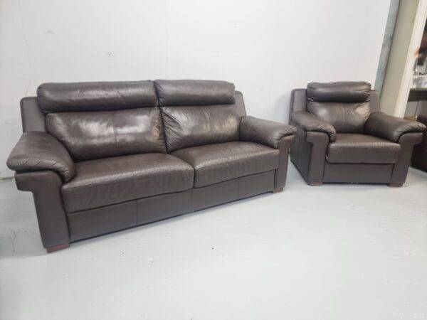 Lazyboy Dark Brown Full Leather 4 and 1 Seater Sofa and Chair - Image 5
