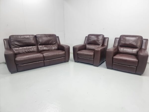 Furniture Village Full Leather 3 Piece Suite Manual Recliner Sofa and Chairs
