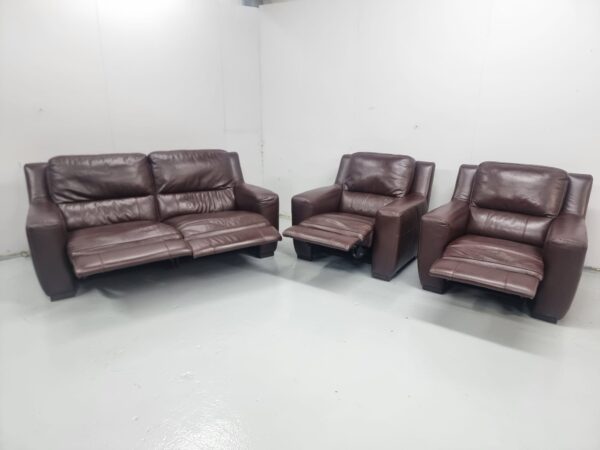 Furniture Village Full Leather 3 Piece Suite Manual Recliner Sofa and Chairs - Image 6