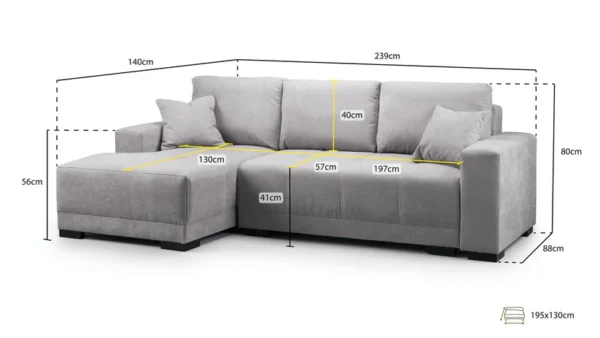 Cimiano Grey Fabric Left Hand Facing Corner Sofabed - Image 6