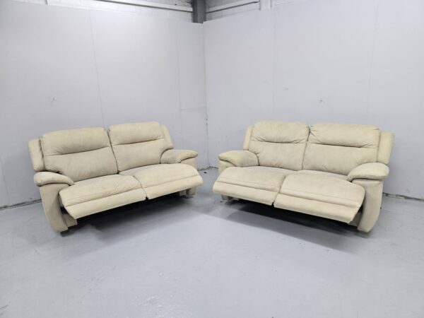 Furniture Village Cream Suede 2 and 2 Seater Electric Recliner Sofas with USB - Image 5
