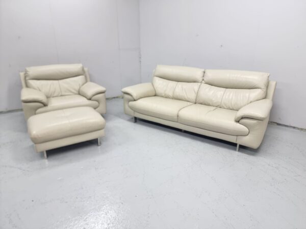 Dfs Full Leather Cream 4 and 1 Seater Sofa and Chair - Image 2