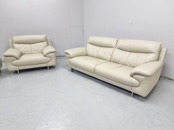 Dfs Full Leather Cream 4 and 1 Seater Sofa and Chair - Image 6