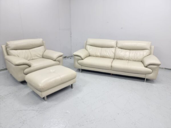 Dfs Full Leather Cream 4 and 1 Seater Sofa and Chair