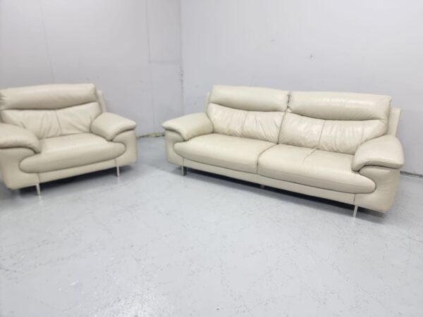 Dfs Full Leather Cream 4 and 1 Seater Sofa and Chair - Image 5