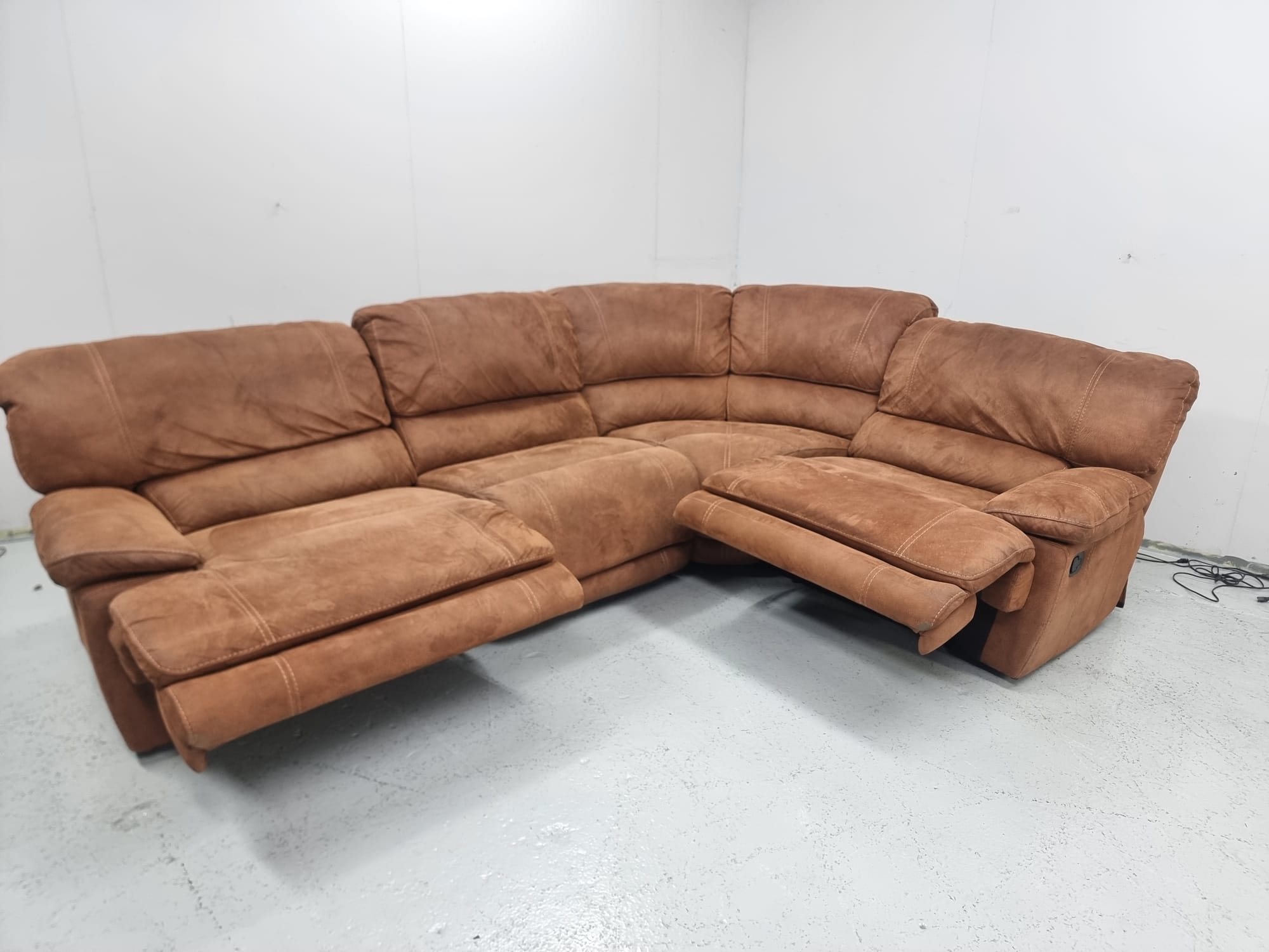 Harvey s Sandbridge Tan Suede Modular Manual Recliner Corner Sofa