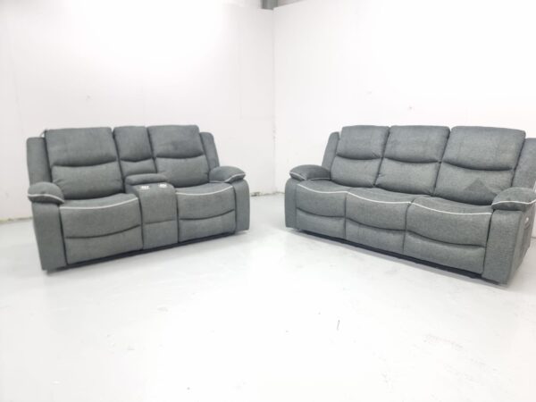 Brand New Harald Grey Fabric 3 and 2 Seater Electric Recliner Sofas with Cup Holders - Image 2