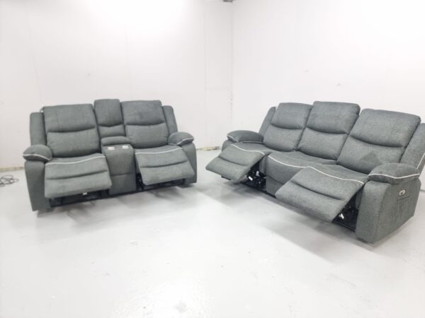 Brand New Harald Grey Fabric 3 and 2 Seater Electric Recliner Sofas with Cup Holders - Image 5