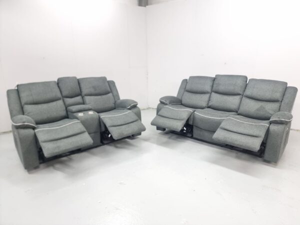 Brand New Harald Grey Fabric 3 and 2 Seater Electric Recliner Sofas with Cup Holders - Image 4