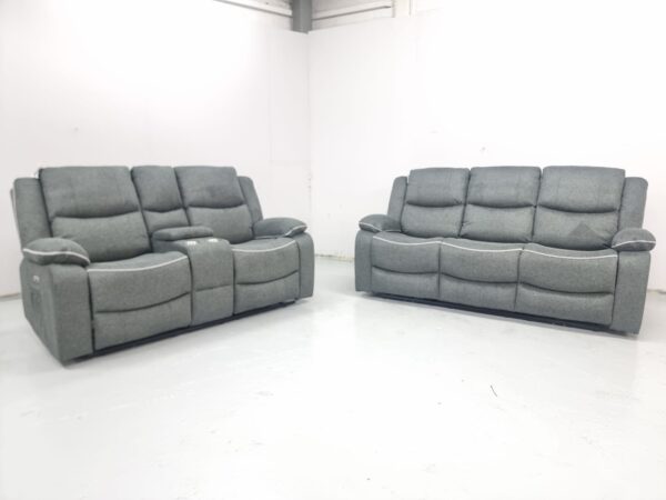 Brand New Harald Grey Fabric 3 and 2 Seater Electric Recliner Sofas with Cup Holders - Image 3