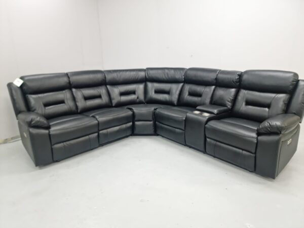 Brand New Canterbury Black Leather Electric Recliner Corner Sofa with Cup Holders and USB - Image 2