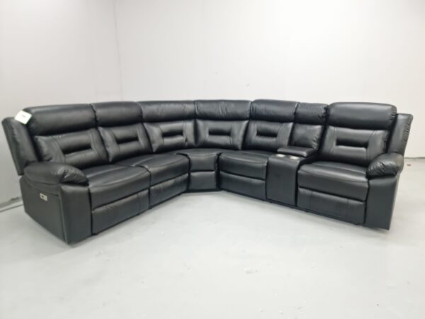 Brand New Canterbury Black Leather Electric Recliner Corner Sofa with Cup Holders and USB