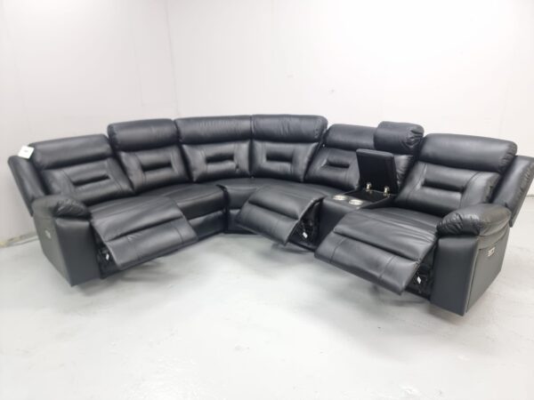 Brand New Canterbury Black Leather Electric Recliner Corner Sofa with Cup Holders and USB - Image 6