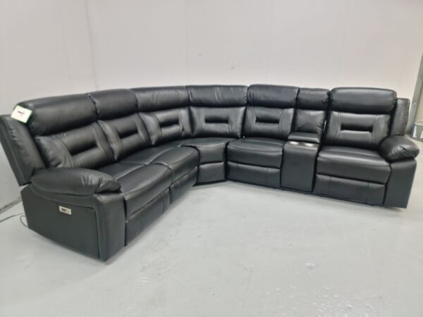 Brand New Canterbury Black Leather Electric Recliner Corner Sofa with Cup Holders and USB - Image 3