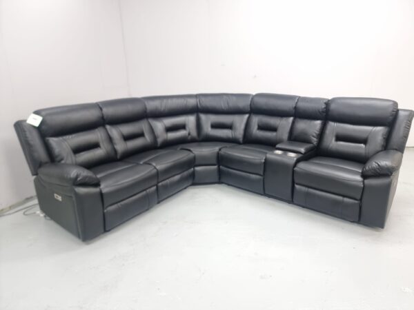 Brand New Canterbury Black Leather Electric Recliner Corner Sofa with Cup Holders and USB - Image 4