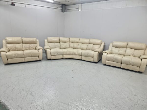 Dfs Cream Leather Manual Recliner Curved Corner and 2 and 2 Seater Sofas