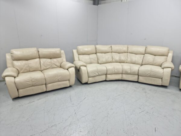 Dfs Cream Leather Manual Recliner Curved Corner and 2 and 2 Seater Sofas - Image 2