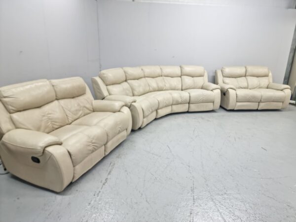 Dfs Cream Leather Manual Recliner Curved Corner and 2 and 2 Seater Sofas - Image 3