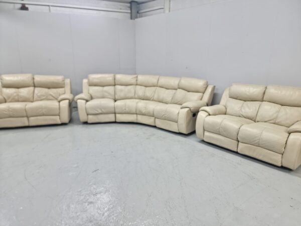 Dfs Cream Leather Manual Recliner Curved Corner and 2 and 2 Seater Sofas - Image 4