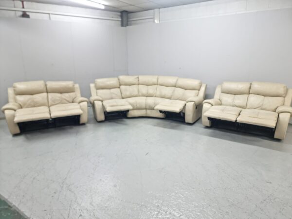 Dfs Cream Leather Manual Recliner Curved Corner and 2 and 2 Seater Sofas - Image 5