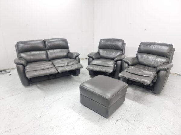 Ex Display Dfs Full Leather Slate Grey 3 Piece Suite Recliner Sofa and Chairs with Footstool - Image 5