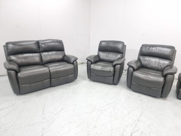 Ex Display Dfs Full Leather Slate Grey 3 Piece Suite Recliner Sofa and Chairs with Footstool - Image 2