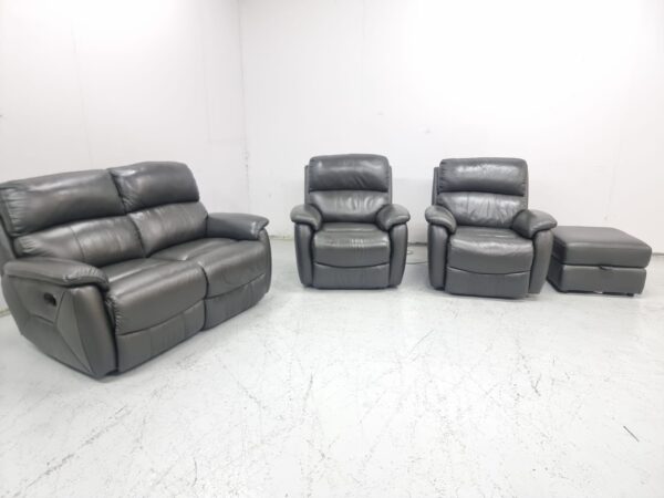 Ex Display Dfs Full Leather Slate Grey 3 Piece Suite Recliner Sofa and Chairs with Footstool - Image 3