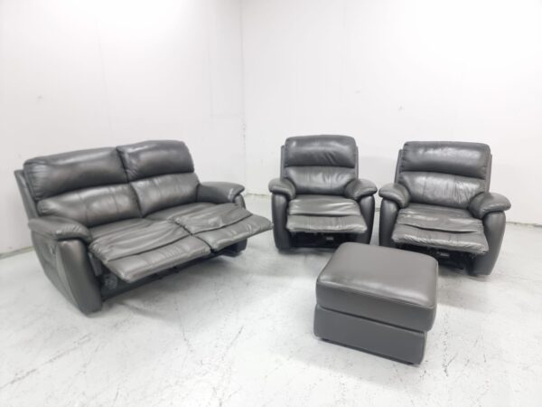 Ex Display Dfs Full Leather Slate Grey 3 Piece Suite Recliner Sofa and Chairs with Footstool - Image 4